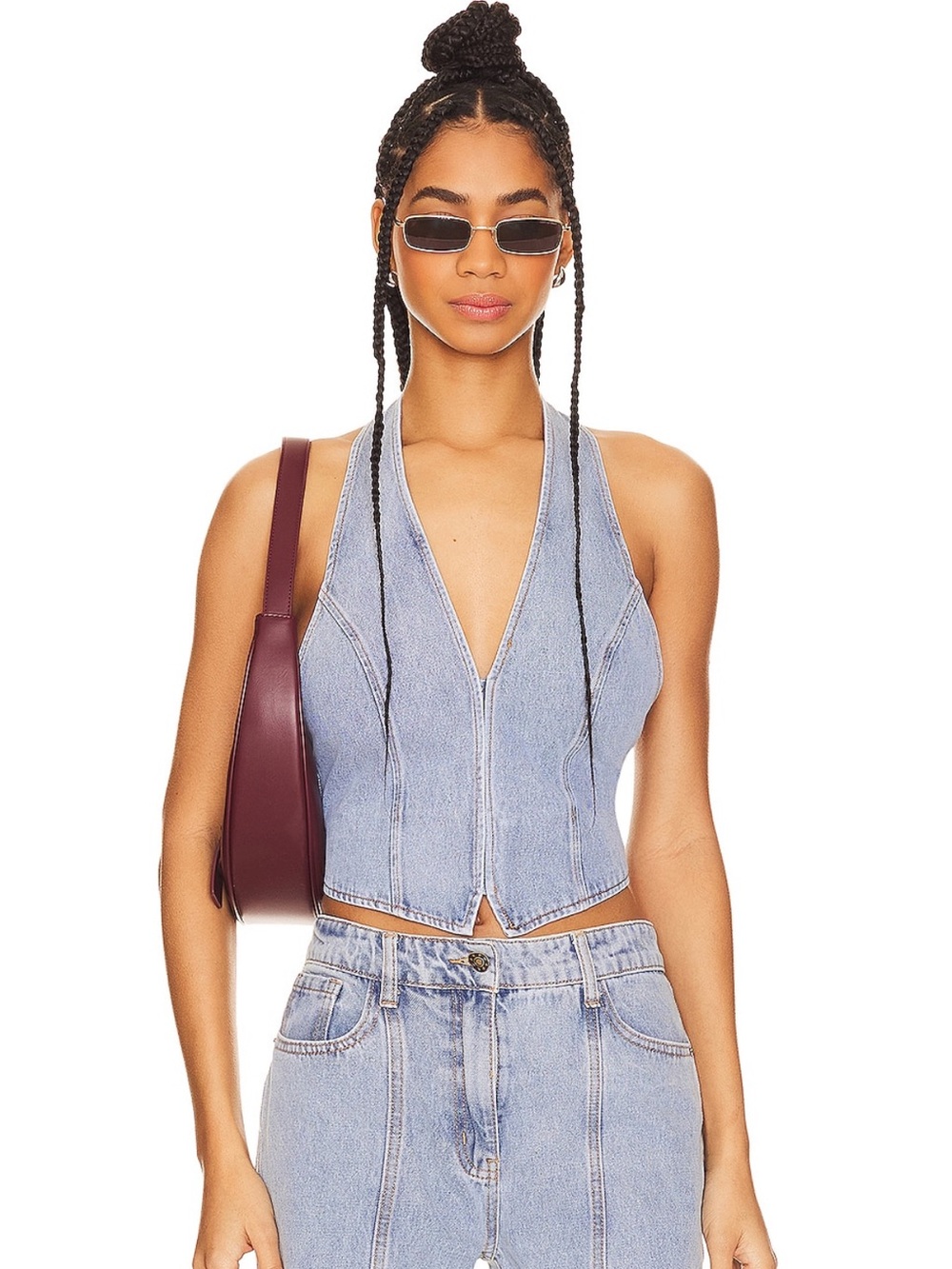 Lioness Je Suis Halter Denim Top